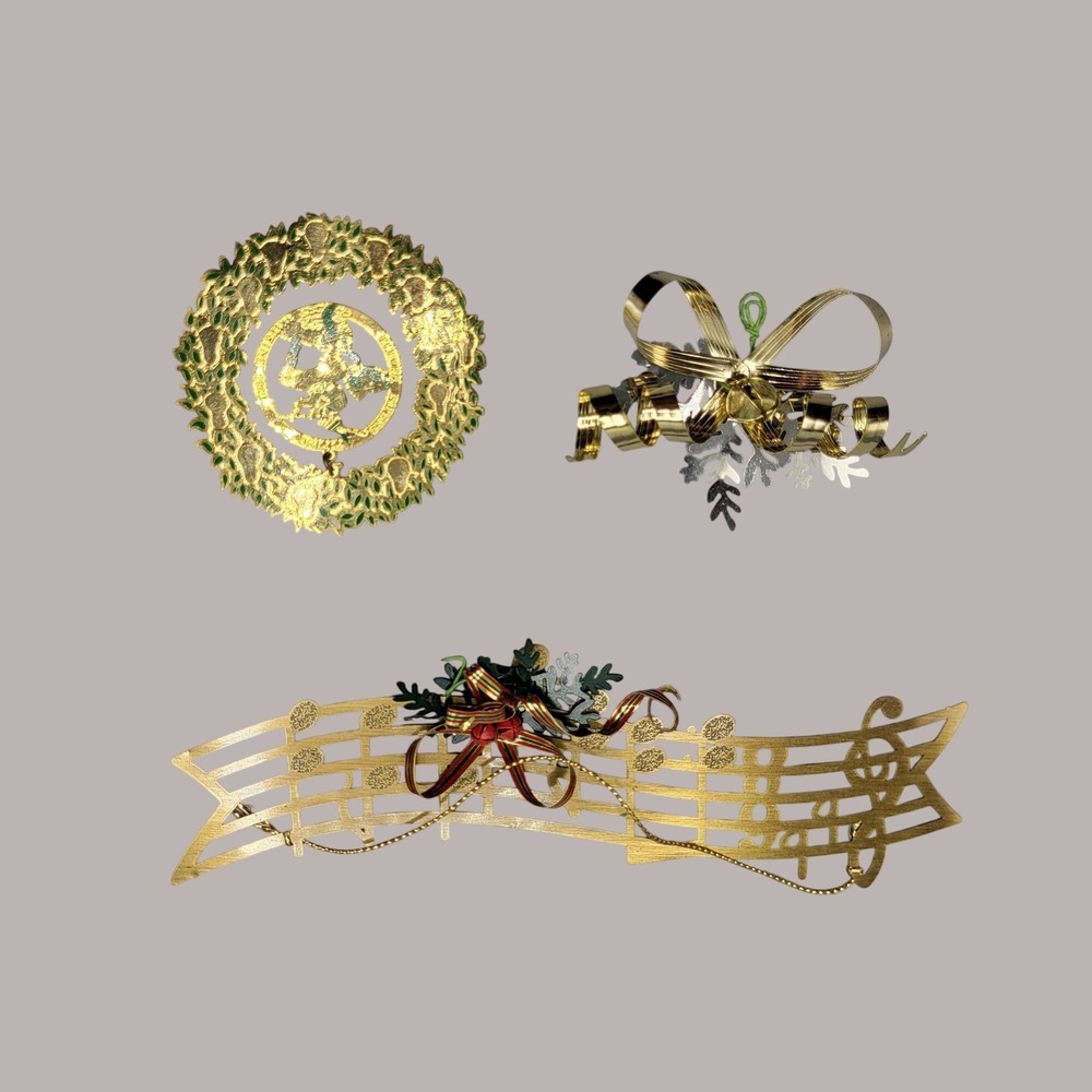 Brass Musical Christmas Ornaments Music Design Holiday Set of 3